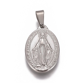 Pendentifs en acier inoxydable, ovale avec la Vierge Marie