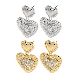 Brass Pave Cubic Zirconia Stud Earrings for Women, Heart