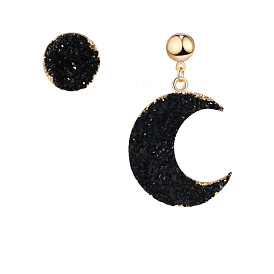 Exquisite Natural Stone Moon Earrings with Vintage Hooks and Resin Accents