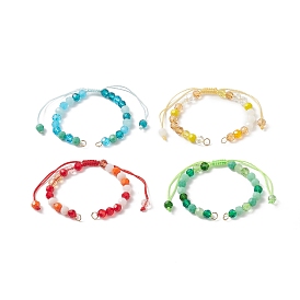 Gradient Color Faceted Glass Beaded Braided Bracelets, for Adjustable Link Bracelet Making