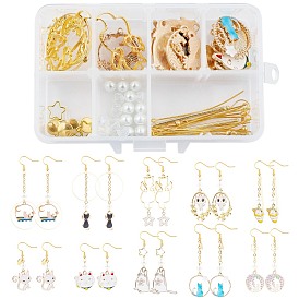 SUNNYCLUE DIY Cat Themed Earrings Making Kits, Including Alloy Enamel Pendants, Alloy Open Back Bezel Pendants, Brass Links & Earring Hooks, Glass Pearl Beads, Iron Rolo Chains