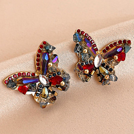 925 Silver Needle Retro Crystal Inlaid Rhinestone Butterfly Stud Earrings Court Style Fashion Temperament Personality Earrings