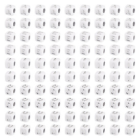 500 шт 5 стили непрозрачные акриловые бусины, квадрат с буквой, серебристого металла, обвитыми, буква а, е, и, о, у