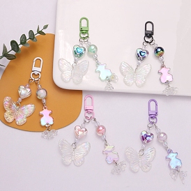 Acrylic Butterfly & Bear Pendant Decoration, with Swivel Snap Hooks Clasps, for Bag Ornaments