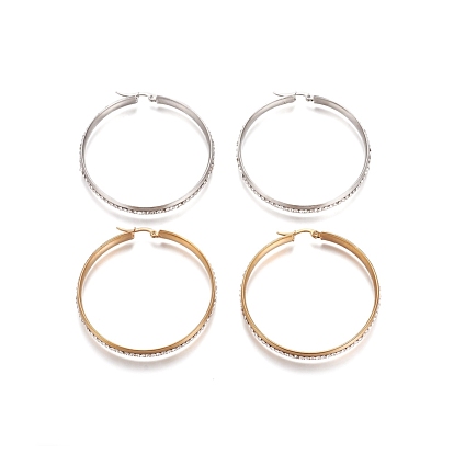 304 Stainless Steel Geometric Hoop Earrings for Women, with Crystal Glass Rhinestone, Ring