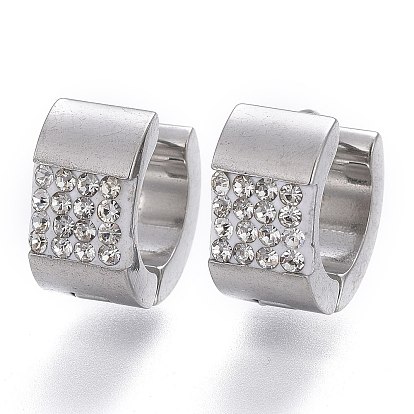 304 обруч серьги из нержавеющей стали замке, с полимерной глиной кристалла горного хрусталем, U-образный