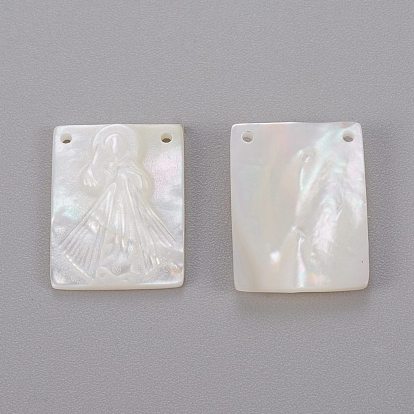 Natural White Shell Mother of Pearl Shell Pendants, Rectangle with Virgin Mary