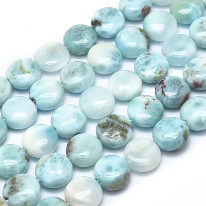 Natural Larimar Beads Strands, Flat Round