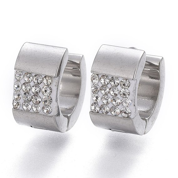 304 обруч серьги из нержавеющей стали замке, с полимерной глиной кристалла горного хрусталем, U-образный