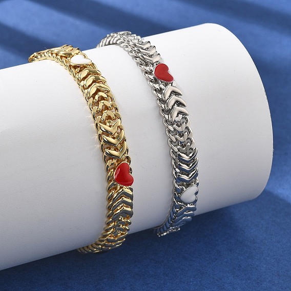 Браслеты из латунных эмалевых сердечек для женщин, без кадмия и без свинца, стойки покрытие