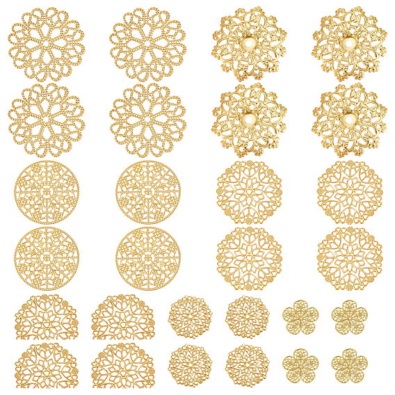 42 шт. 7 стили железные и латунные филигранные соединения, цветок ссылки, гравированные металлические украшения, стойки покрытие