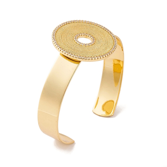 Латунные браслеты с прозрачным фианитом и микро-паве, плоские круглые открытые браслеты-манжеты для женщин