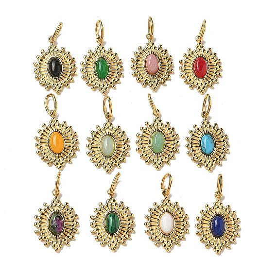 Ионное покрытие (ip) 304 нержавеющая сталь с подвесками из натуральных и синтетических драгоценных камней, реальный 14 k позолоченный, смешанные окрашенные и неокрашенные, овальный шарм