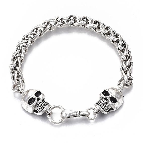 Men's Alloy Wheat Chain Bracelets, Skull