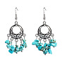 Bohemian Vintage Geometric Turquoise Tassel Earrings with Middle Eastern Hollow Ethnic Style