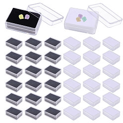 30Pcs 2 Colors Rectangle Transparent Plastic Loose Diamond Gemstone Storage Boxes, with Black and White Sponge Inside