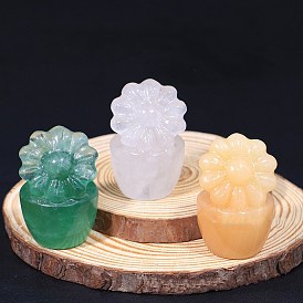 Flower Pot Natural Gemstone Healing Figurines, Reiki Energy Stone Display Decorations