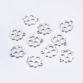 201 Stainless Steel Charms, Cut-Out, Hollow Clover