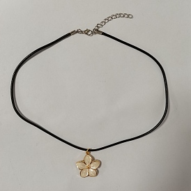 Alloy Enamel Flower Pendant Necklace with Waxed Cotton Cord for Women
