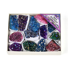 13 шт. гальванизированный распылением окрашенный природный аметистовый образец минерала «рог изобилия», кластер необработанных кристаллов, Целебный кристалл в подарок для домашнего декора, с бумажной коробкой