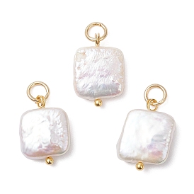 Подвески из натурального жемчуга кеши, квадратные подвески с латунными петлями и 304 открытыми соединительными кольцами из нержавеющей стали, цвет морской раковины