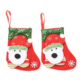 Cloth Hanging Christmas Stocking, with Paillettes, Candy Gift Bag, for Christmas Tree Decoration, Bear