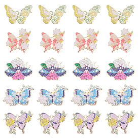 20 шт 5 стили подвески из сплава эмали, золотые, бабочка с цветочным шармом