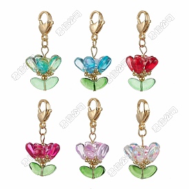 6Piezas de decoraciones colgantes de flores de vidrio, con cierre de pinza de langosta de acero inoxidable