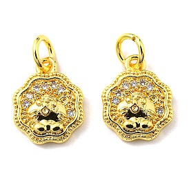 Rack Plating Brass Micro Pave Cubic Zirconia Charms, with Jump Ring, Tiger