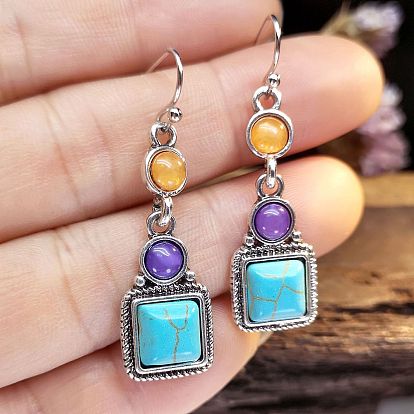 Rong Yu Retro Noble Southwest Gemstone Bridal Earrings Mixed Color Agate Amethyst Turquoise Earrings For Women