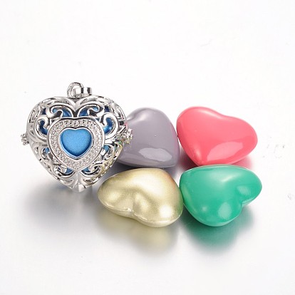 Экологически чистые подвески из латуни в стойке, подвески для шариков, полые сердца, с случайным цветом нет отверстия спрей окрашены латунь бисер, кадмий и никель & бессвинцового, 31x32x17 мм, отверстие : 9x3.5 мм