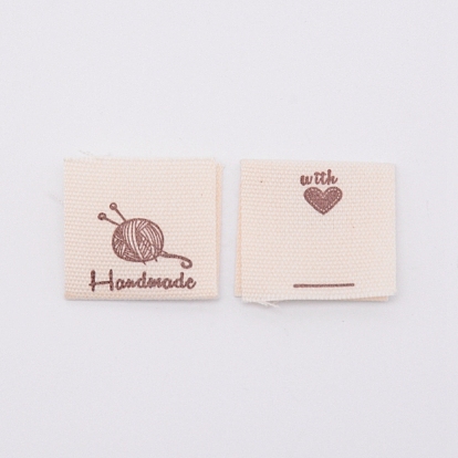 Cotton Sewing Labels, Cloth Labels, for Sewing, Knitting, Crafts, Word Handmade, Khaki