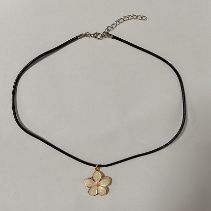 Alloy Enamel Flower Pendant Necklace with Waxed Cotton Cord for Women