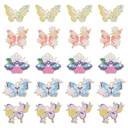 20 шт 5 стили подвески из сплава эмали, золотые, бабочка с цветочным шармом