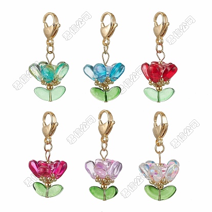 6Piezas de decoraciones colgantes de flores de vidrio, con cierre de pinza de langosta de acero inoxidable