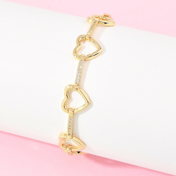 Браслеты-цепочки из латуни в форме сердца с микропаве из прозрачных кубических цирконий для женщин, долговечный, без свинца и без кадмия