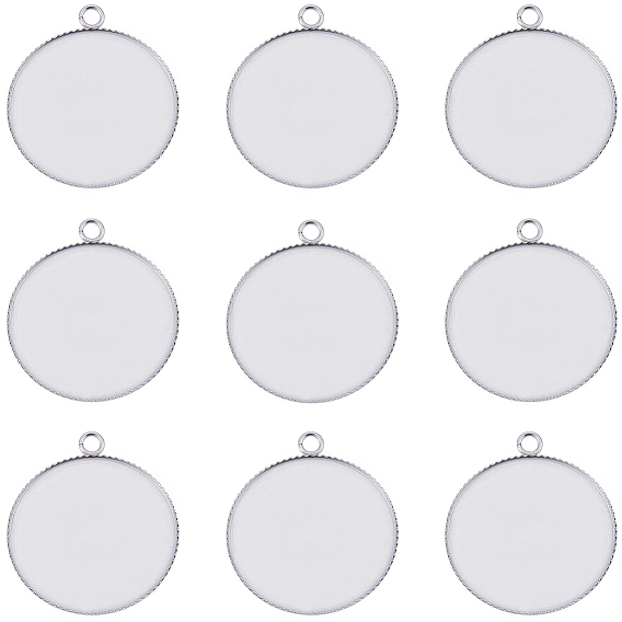 20Pcs 304 Stainless Steel Pendant Cabochon Settings, Flat Round