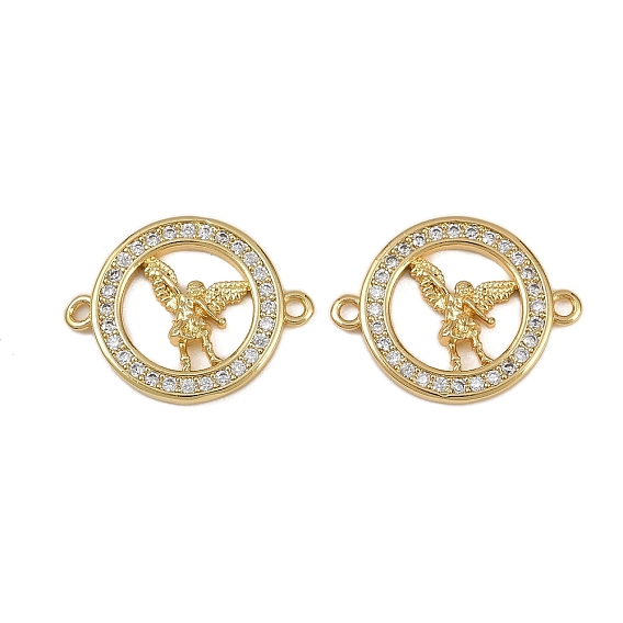 Кольцо из латуни с микропаве из прозрачного кубического циркония и подвесками-соединителями в виде ангела, долговечный, без кадмия и без свинца, стойки покрытие