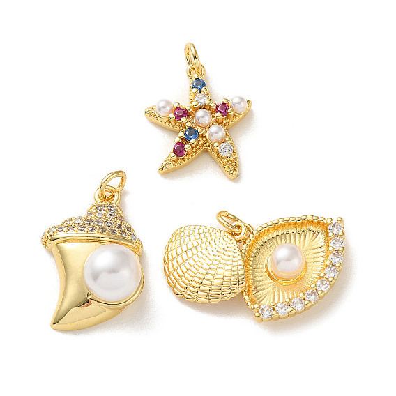 Латунные микропаве прозрачные кубические циркониевые подвески, с абс пластмассовыми жемчужными бисером, без кадмия и без свинца, долговечный, стойки покрытие