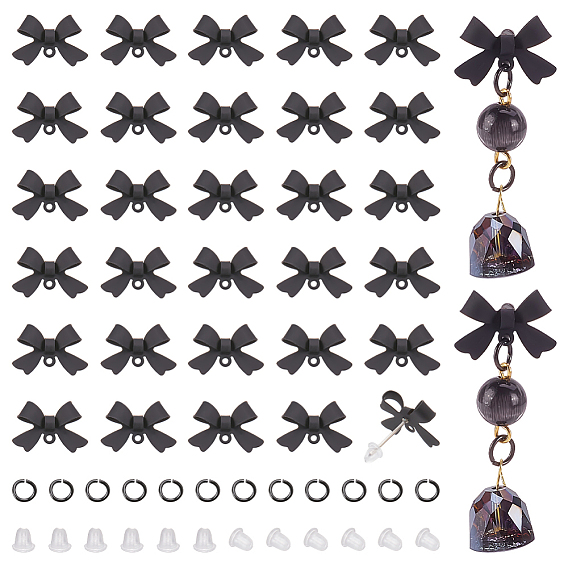 Conclusions de boucle d'oreille en alliage, avec 304 axe en acier inoxydable, bowknot, 304 inox Anneaux ouverte, écrous en plastique