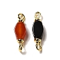 Natural Agate Connector Charms, Hexagon Links with Golden Brass Loops