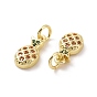 Brass Micro Pave Cubic Zirconia Charms, with Jump Ring, Real 18K Gold Plated, Pineapple