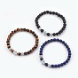 Natural Mixed Stone Beads Stretch Bracelets, with Brass Micro Pave Cubic Zirconia Beads