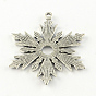 Snowflake Tibetan Style Alloy Pendant Cabochon Open Back Settings, Lead Free & Cadmium Free, Tray: 10.5mm, 46x37.5x2.5mm, Hole: 2.5mm, about 85pcs/500g
