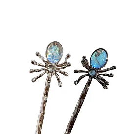 Alloy Hair Sticks, Hair Accessories for Woman Girls, with Moonstone Spider