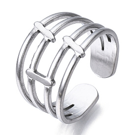 304 anillo de puño abierto de cuatro líneas de acero inoxidable, anillo grueso hueco para mujer