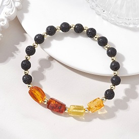Эластичные браслеты из натурального янтаря и бусин из лавового камня для женщин, с Гальваническим немагнитных синтетическими гематита бисера
