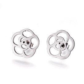 304 Stainless Steel Stud Earrings, Hypoallergenic Earrings, with Ear Nuts/Earring Back, Flower