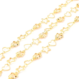 Handmade Brass Link Chains, with Glass, Long-Lasting Plated, Soldered, with Spool, Butterfly & Heart & Star, Golden