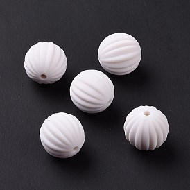 Rubberized Style Acrylic Beads, Grooved Round